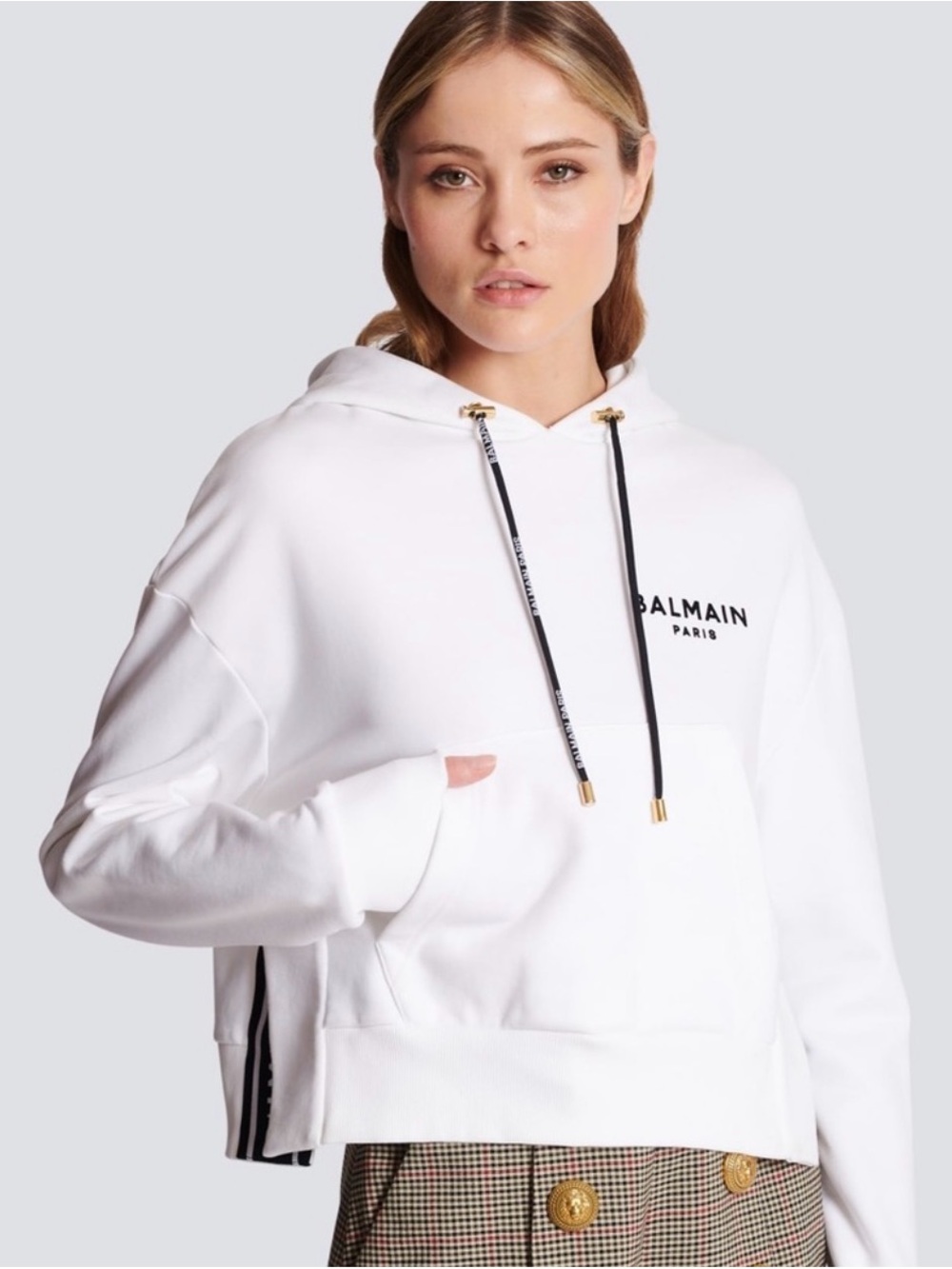 Balmain Women's White Branded Hoodie